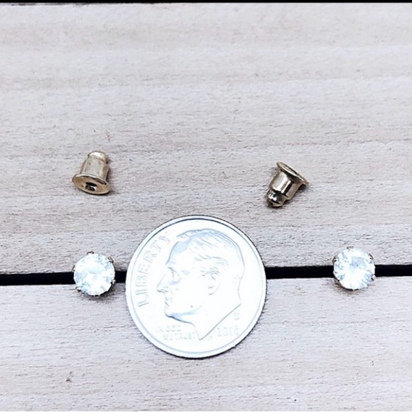 Round CZ 6mm Studs Gold Plated, Sterling Silver Posts & Backs - Picture 6 of 6